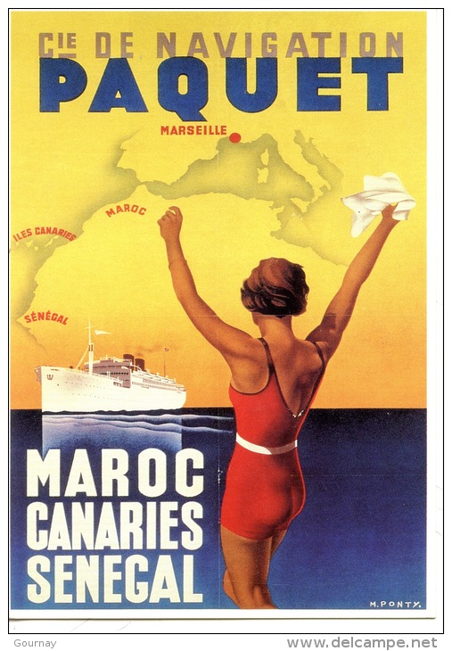 Cie De Navigation PAQUET - Maroc Canaries Sénégal (Max Ponty Illustrateurs 1935) Cie Française De Croisières Mémoire Mur - Dampfer