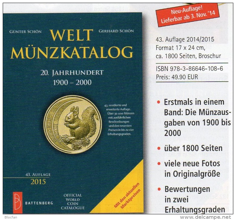 Weltmünzkatalog A-Z 2015 Neu 50€ Münzen 20.Jahrhundert Battenberg Verlag Schön Coins Europe America Africa Asia Oceanien - Thématiques