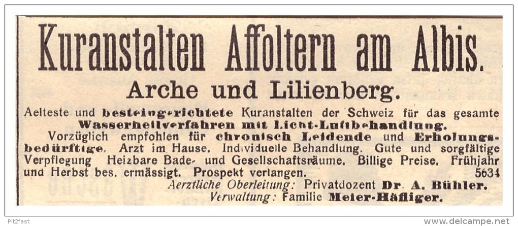 Original Werbung / Reklame - 1911 - Kuranstalt Affoltern Am Albis , Arche Und Lilienberg , Meier-Häflinger !!! - Affoltern