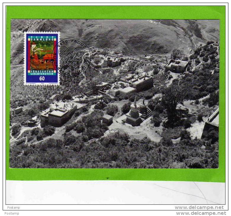 TIBET-  Les Temples Vu D'en Haut -beau Plan --carte  Timbre Tanka-barque- Affranct Liechtenstein - Tibet