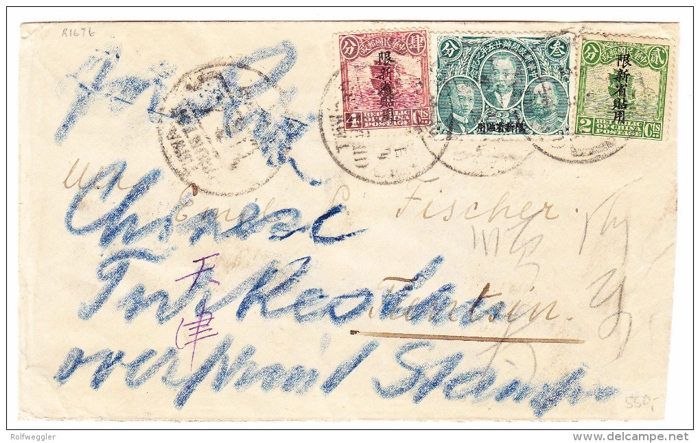 China Sinkiang 1921 Brief Nach Tientsin Mit Auf Rückseite 2 Zeile Zensur Stempel - 1912-1949 République