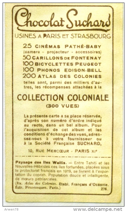 Chromo Chocolat Suchard Collection Coloniale Paysage Des Iles Wallis Recto Verso - Suchard