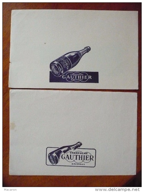 Lot De 2 Buvards CHAMPAGNE GAUTHIER Epernay. Etat Bon. Années 50. Dessins De La Bouteille Différents. VINS - Schnaps & Bier