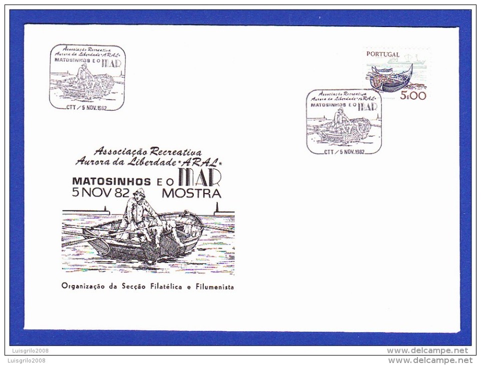 CACHETS -- ASSOCIAÇÃO RECREATIVA AURORA  DA LIBERDADE . ARAL . MATOSINHOS E O MAR, MOSTRA  . 5.NOV.82 - Postal Logo & Postmarks