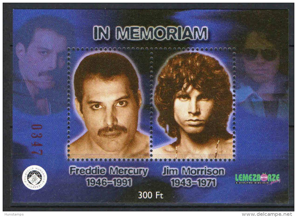 Hungary 2001. Freddie Mercury And Jom Morrison/ Song Commemorative Sheet Special Catalogue Number: 2001/30. - Hojas Conmemorativas