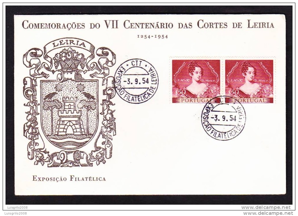 VII CENTENÁRIO DAS CORTES DE LEIRIA -- CACHET - EXPOSIÇÃO FILATÉLICA DE LEIRIA  - 3. 9.1954 - Postal Logo & Postmarks