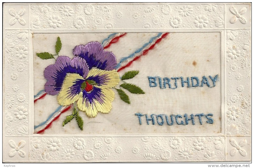 CPA Brodée - BIRTHDAY THOUGHTS - Embroidered