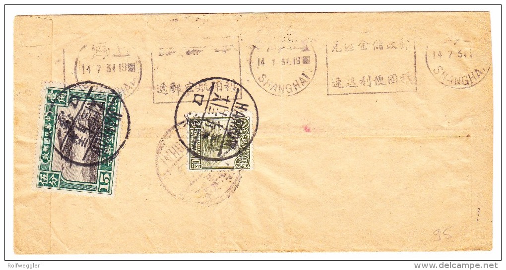 China Flugpost Brief Von Hankau Nach Shanghai  Ank-Stempel 14.7.1931 - 1912-1949 République