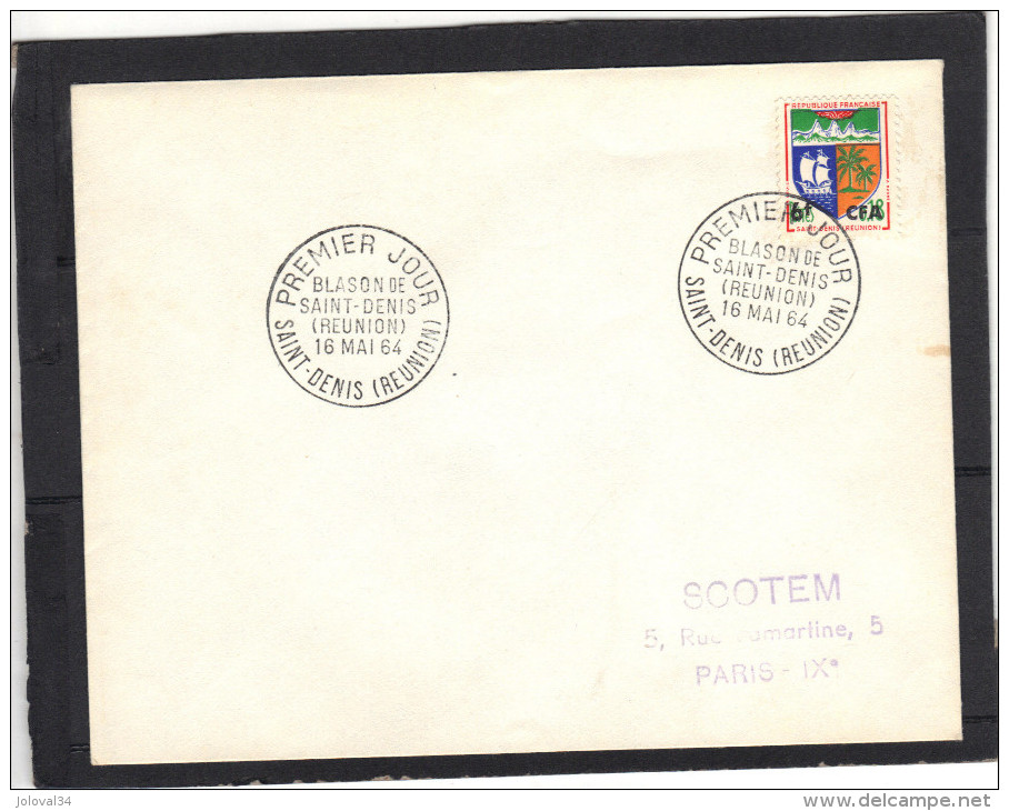 Réunion FDC  Yvert 346B Blason  Cachet GF Saint Denis  1964 - Briefe U. Dokumente