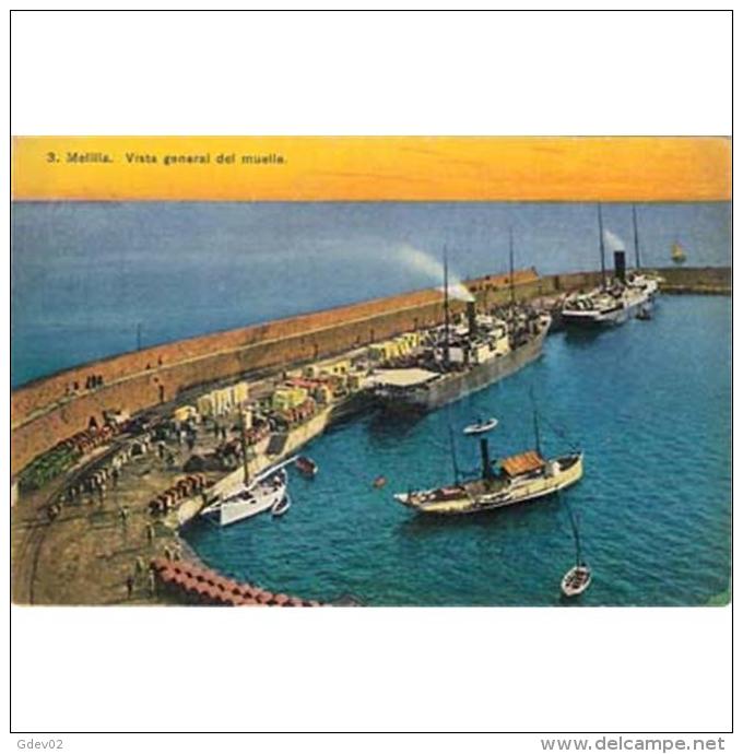 MLLLTPA4909-LFT4615.Tarjeta Postal De Melilla..Edificios,barcos,mar,muelle,vias Del Tren.VISTA GENERAL DEL PUERTO. - Melilla