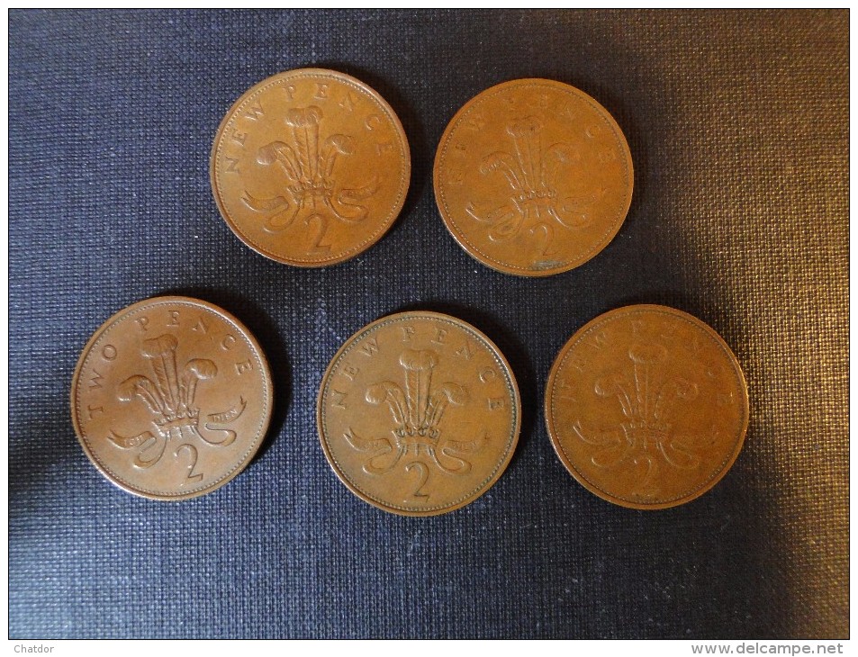 Grande Bretagne 5 Pièces De 2 New Pence 1971, 1980, 1987 - 2 Pence & 2 New Pence