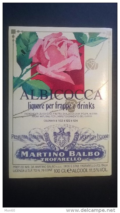 Etichetta - Albicocca, Liquore Per Frappè E Drinks (Martino Balbo) - Altri & Non Classificati
