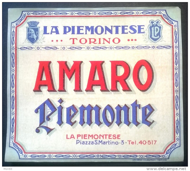 Etichetta - Amaro Piemonte - La Piemontese Torino - Altri & Non Classificati