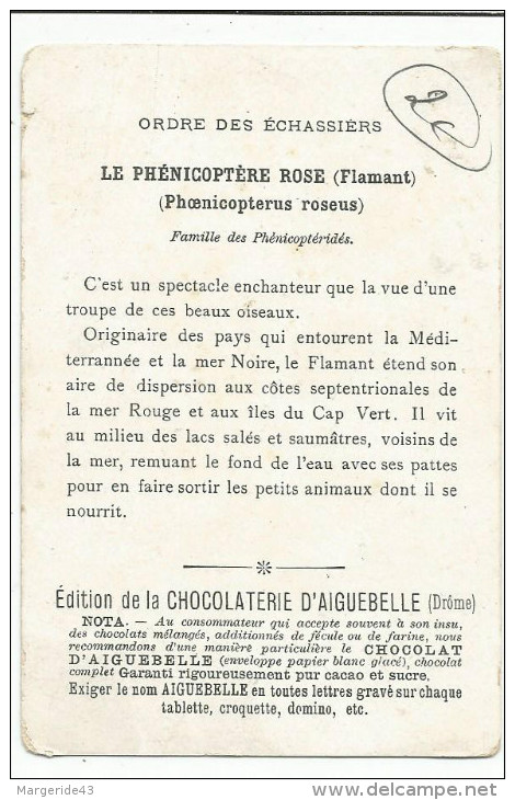 CHROMOS CHOCOLAT AIGUEBELLE - LE MONDE DES OISEAUX - LE FLAMAND ROSE. - Aiguebelle