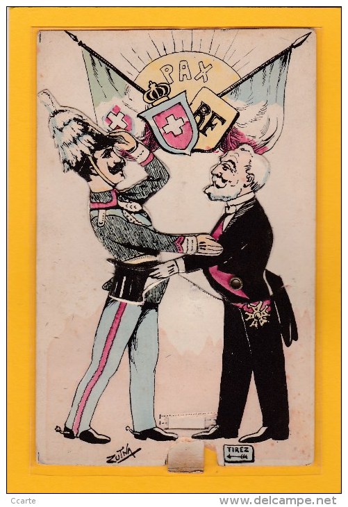 CARTE A SYSTEME A TIRETTE - L´ACCOLADE EMMANUEL II & D' EMILE LOUBET Par ZUTNA - ANIMEE PAR UNE TIRETTE - Autres & Non Classés