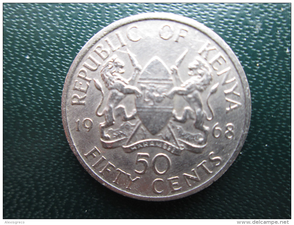 KENYA 1968  FIFTY CENTS   KENYATTA Copper-Nickel  USED COIN In Good CONDITION. - Kenia