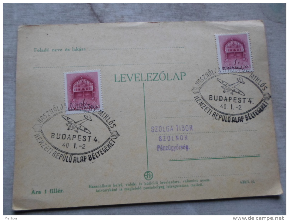 Hungary- Használja A Horthy Miklós Nemzeti Repülöalap Bélyegeket -  1940 -aviation  Airplane    D128847 - Postmark Collection