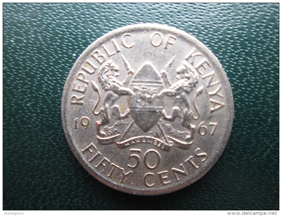 KENYA 1967  FIFTY CENTS   KENYATTA Copper-Nickel  USED COIN In Very Good CONDITION. - Kenya