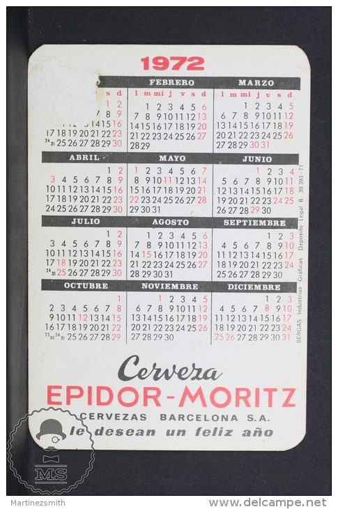 1972 Small/ Pocket Calendar - Spanish Epidor Moritz Beer Advertising - Retro Sexy Brunette Girl - Tamaño Pequeño : 1971-80
