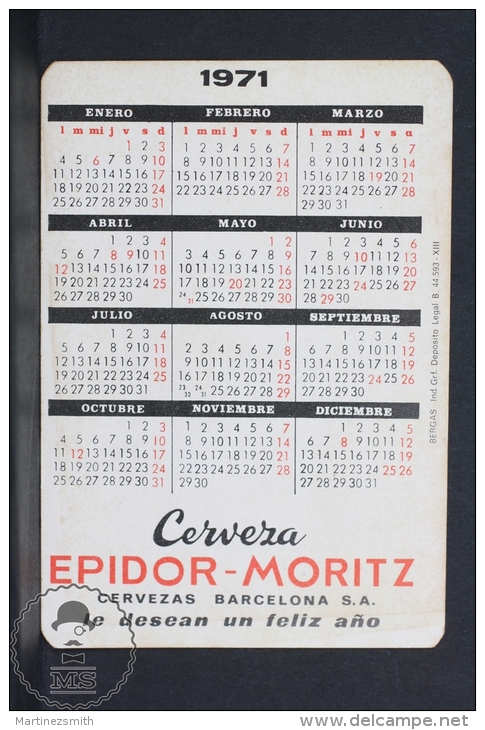 1971 Small/ Pocket Calendar - Spanish Moritz Beer Advertising - Retro Sexy Blonde Girl Eating Apple - Tamaño Pequeño : 1971-80