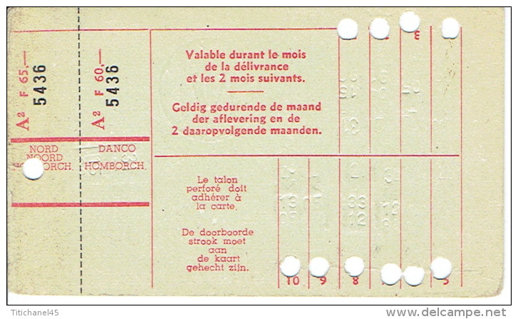 Belgique - Carte De 10 Voyages TRAMWAYS  RESEAU SUBURBAIN LIGNE LIJN 38 - NORD-HOMBORCH - Europa