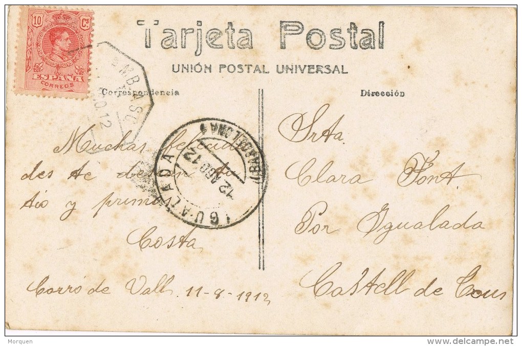 12165  Postal CORRÓ De VALL (Barcelona) 1912, Ambulante Ferrocarril - Cartas & Documentos