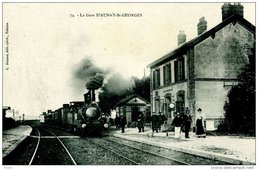 N°5400A -cpa La Gare D'Aunay St Georges (14) -SUPERBE- - Gares - Avec Trains