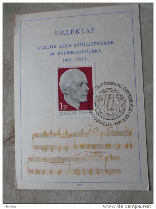 Hungary-  Bartók Béla -Composer -  1971 -  Music  D128858 - Hojas Conmemorativas