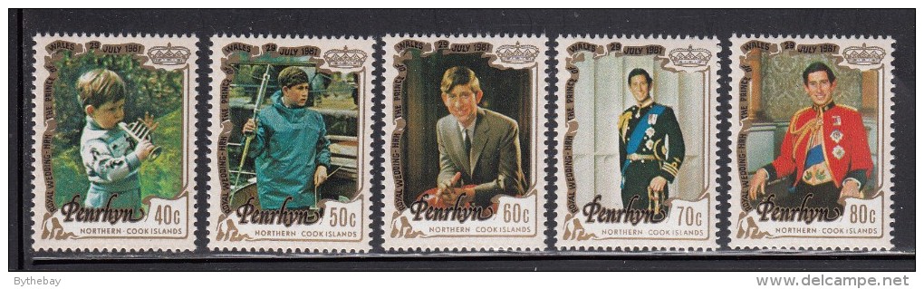 Penrhyn MNH Scott #176-#180 Set Of 5 Portraits Of Prince Charles - Royal Wedding Charles & Diana - Penrhyn