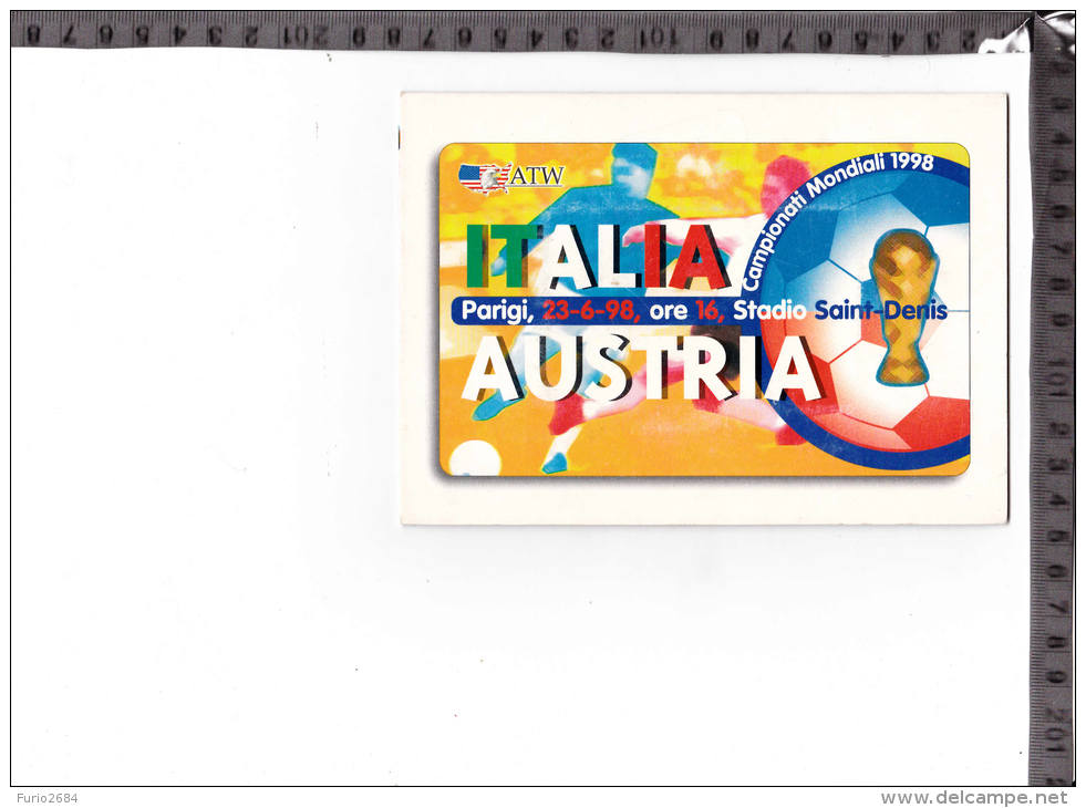 SH-01 FOLDER CON SCHEDA TELEFONICA A MULTIFREQUENZA COMMEMORATIVA MONDIALI DI CALCIO FRANCIA 1998 PARTITE ITALIA AUSTRIA - Sport