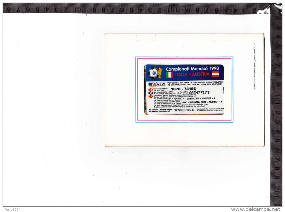 SH-01 FOLDER CON SCHEDA TELEFONICA A MULTIFREQUENZA COMMEMORATIVA MONDIALI DI CALCIO FRANCIA 1998 PARTITE ITALIA AUSTRIA - Sport