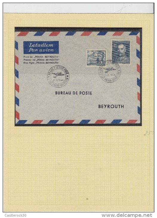 O) 1948 CZECH REPUBLIC, TCHECK REPUBLIC FIRST FLIGHT COVER PRAHA BEIRUTH LEBANON XF - Other & Unclassified