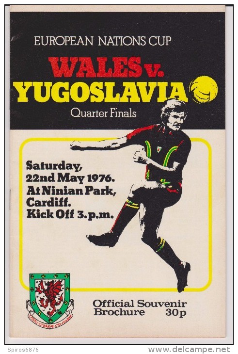 Official Football Programme WALES - YUGOSLAVIA 1976 Qualifier At Cardiff  RARE - Habillement, Souvenirs & Autres