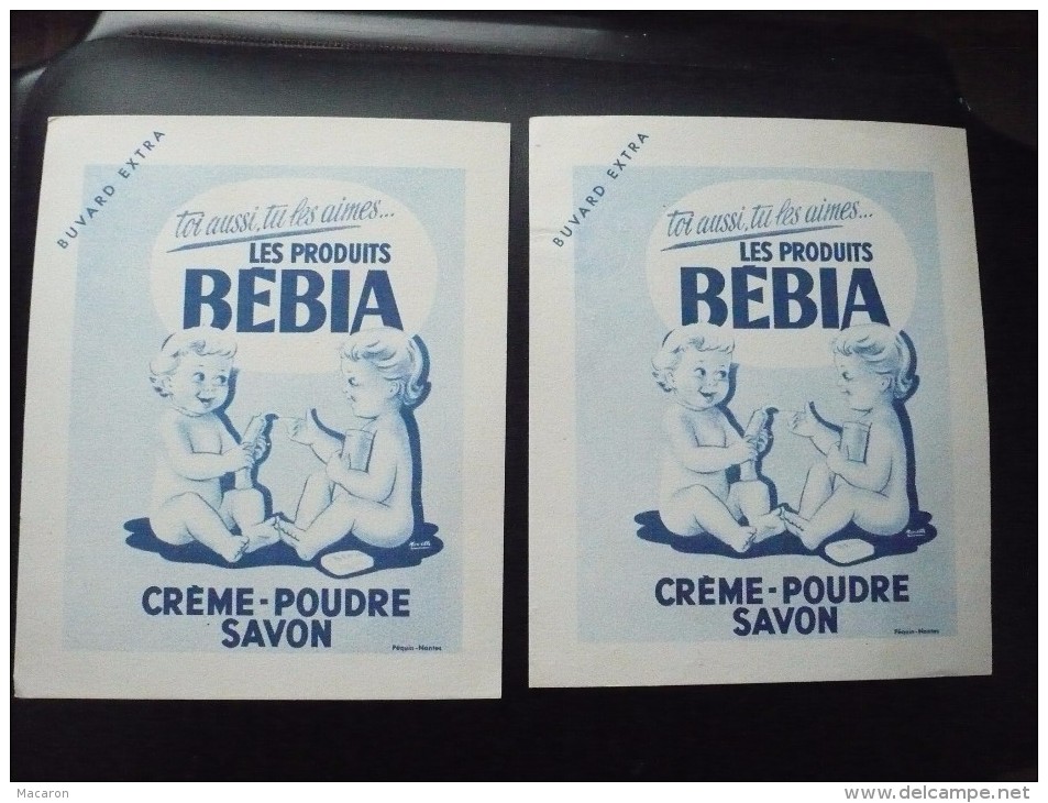 Lot 2 BuvardS Produits BEBIA Crème Poudre Savon.  Impression Bleu. Années 50. Très Bon Etat.  BEBES - Parfum & Kosmetik