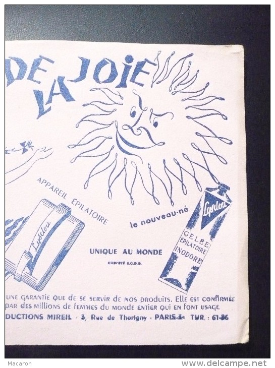 Buvard Produits MIREIL "Y A De La Joie" Appareil épilatoire Et Gelée Epilatoire LYSDOU. Années 50 TBEtat. Soleil Femme - Parfums & Beauté