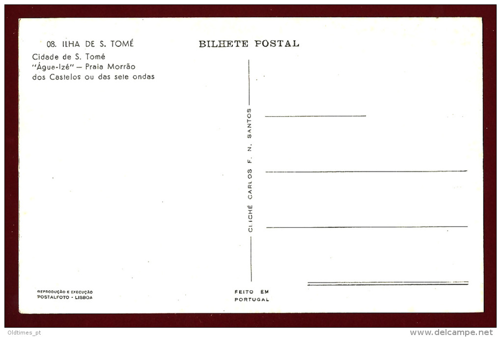 SAO TOME E PRINCIPE - PRAIA MORRAO DOS CASTELOS OU DAS SETE ONDAS - AGUA-IZE - 1950 REAL PHOTO PC - Sao Tome Et Principe