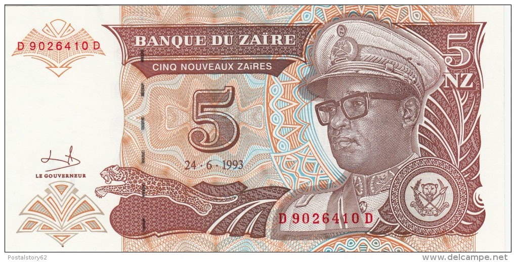 5 + 5 +500 N°3  Banconote Zaire  1993 - 1994 Lotto Unc. - Zaire