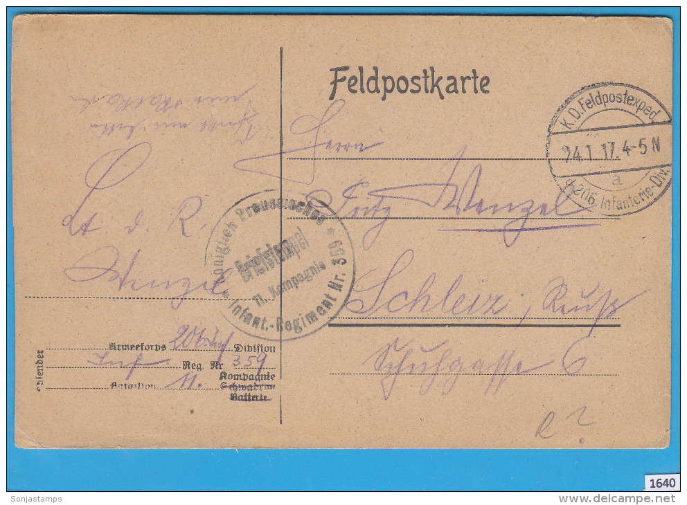 FELDPOST WW1; Feldpostkarte; Briefstempel 24.1.1917 - Guerre Mondiale (Première)