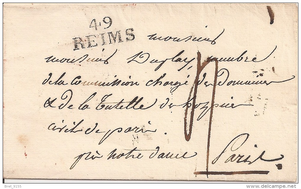 51 LETTRE DE REIMS N° 49 DU 12 JUIN 1822 ADRESSEE A PARIS - 1801-1848: Vorläufer XIX