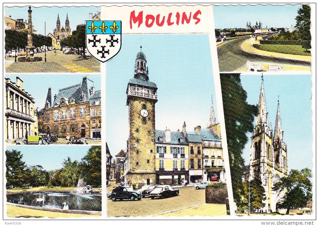 Moulins: CITROËN 2CV & DS, PEUGEOT 203 & 203 U - Eglise Sacré-Coeur, Pont Régemortes, Jacquemart Etc.  (Allier, France) - Toerisme