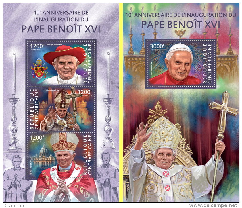 CENTRAL AFRICA 2015 ** M/S + S/S Pope Bendict XVI Papst Benedikt XVI Pape Benoit XVI A1513 - Papas