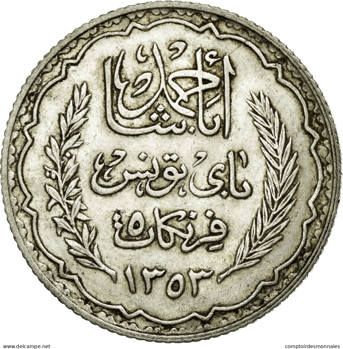 Monnaie, Tunisie, Ahmad Pasha Bey, 5 Francs, 1934, Paris, SUP, Argent, KM:261 - Tunisie