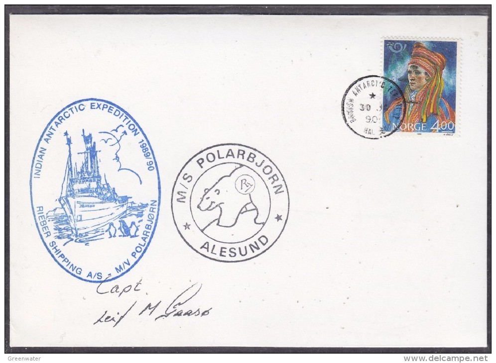 British Antarctic Territory 1990 Halley Cover Ca M/S Polarbjorn Ca Indian Antarctic Expedition 1989/90 Signature (20433) - Andere & Zonder Classificatie