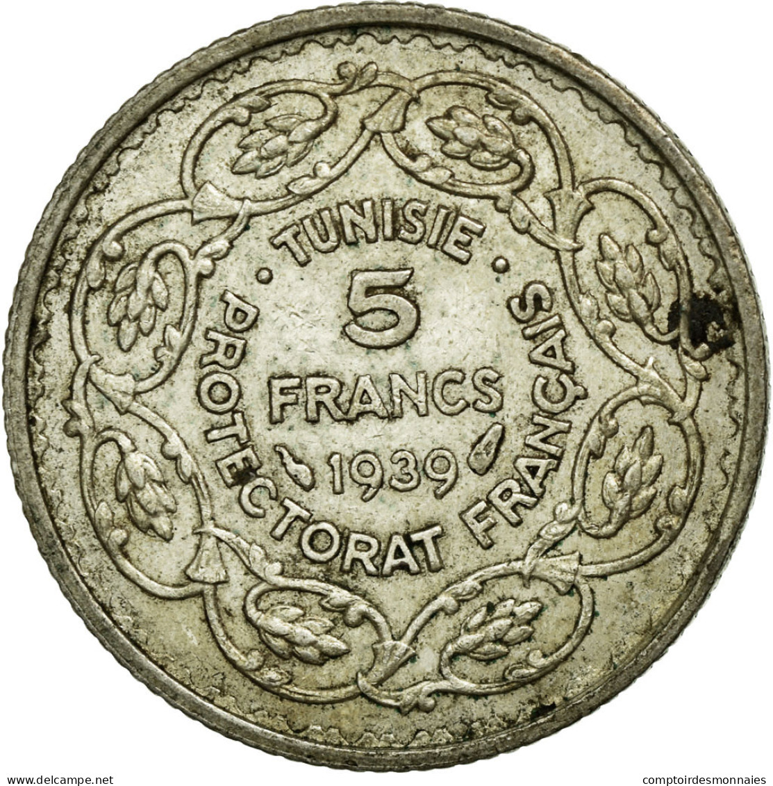 Monnaie, Tunisie, Ahmad Pasha Bey, 5 Francs, 1939, Paris, TTB, Argent, KM:264 - Túnez