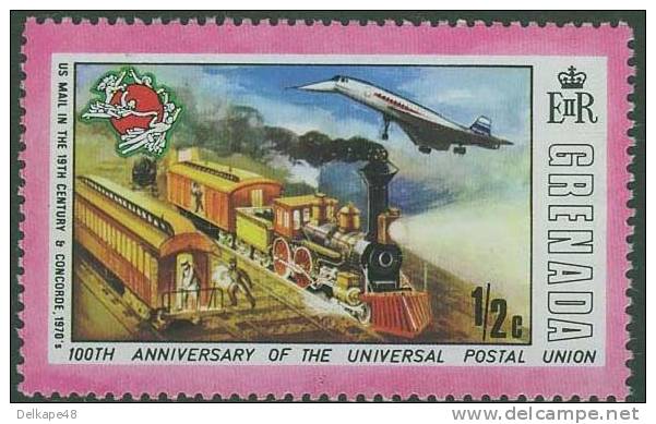 Grenada 1974 Mi 589 YT 531 Sc 562 ** US Mail (train) In The 19th C.+ Concorde - 100th Ann. UPU - U.P.U.