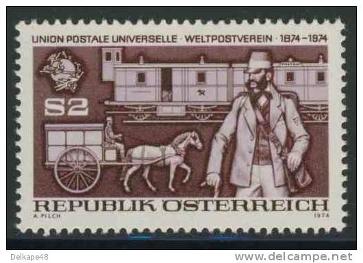 Oostenrijk Austria Österreich 1974 Mi 1466 YT 1295 ** Postman (1874) + Mail Transport (19th C.) / „Carriolwagen“ - UPU - U.P.U.