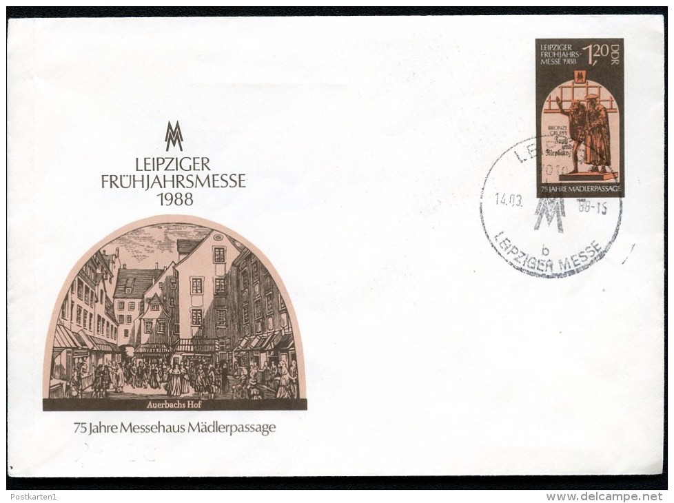 DDR U8 Umschlag AUERBACHS HOF Sost. Messe Leipzig 1988 - Enveloppes - Oblitérées