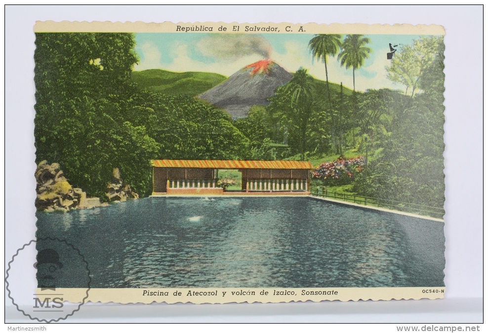 Vintage 1950´s  Republic Of El Salvador - Atecozol Pool And Izalco Volcano, Sonsonate - El Salvador