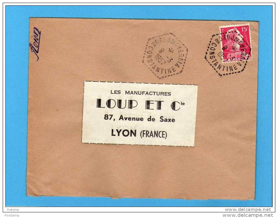 MARCOPHILIE- Lettre Avion  -1957 Cad Perlé BORDJ De CHERAIA-pour France-,stamp,15frs Muller - Covers & Documents