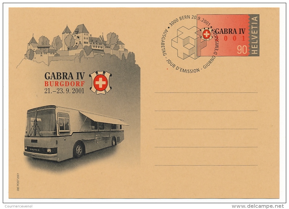 SUISSE - 2 CP Entiers Postaux - Exposition GABRA IV - 2001 - Illustrée Car Postal - Stamped Stationery